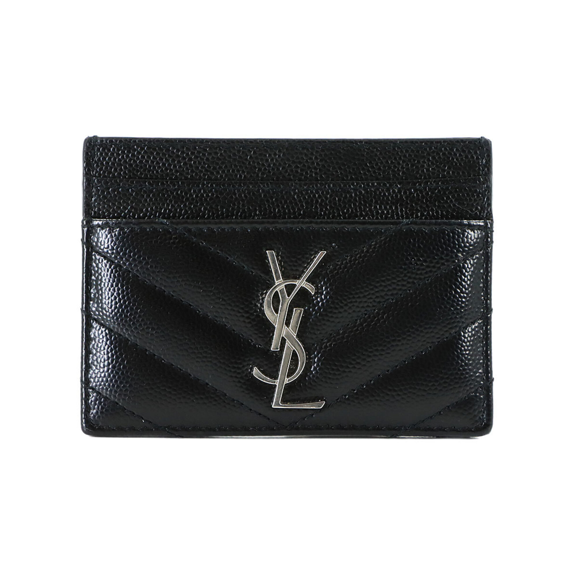 Saint Laurent Cassandra Business Card Holder/Card Case, Leather, Black, 42329...